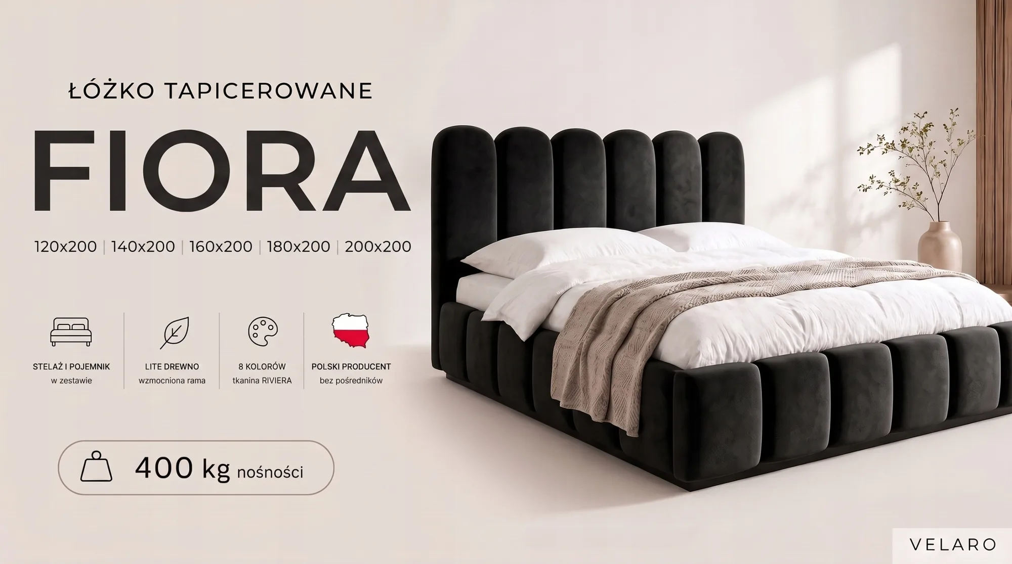 Łóżko tapicerowane FIORA z pojemnikiem i stelażem metalowym - zdjęcie 4